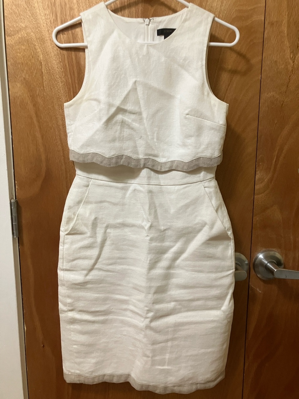 J. Crew White Two-Piece Scallop Trim Linen Dress with Pockets
